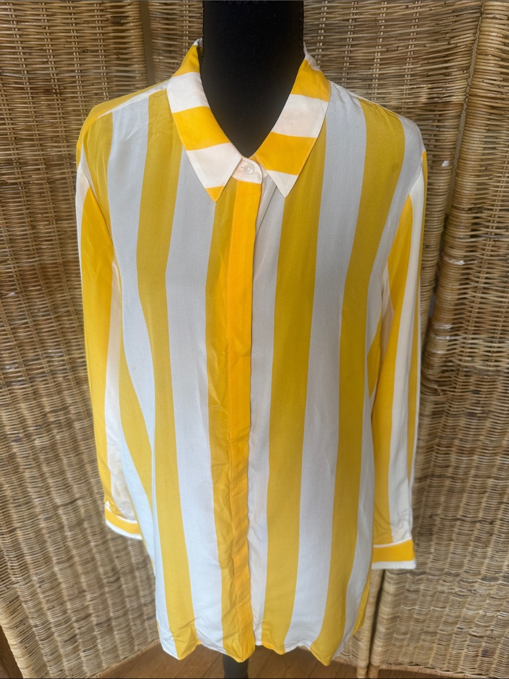 Boden Yellow and White Vertical Stripe Casual Button-Down Shirt